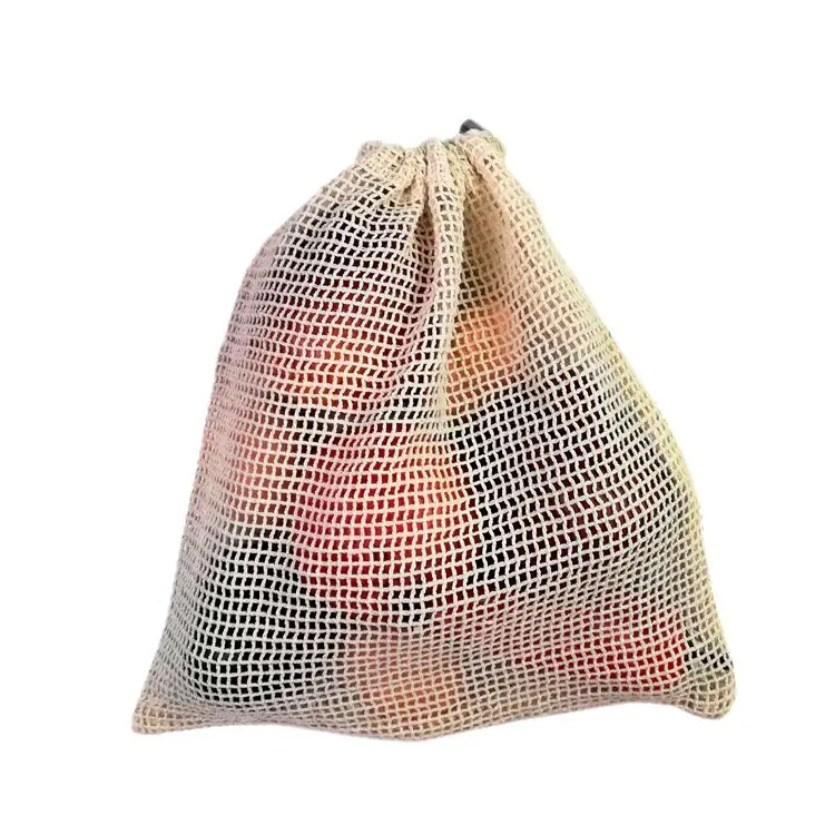 Reusable 100% cotton mesh produce bags for shopping/grocery fruit vegetable 36*40cm