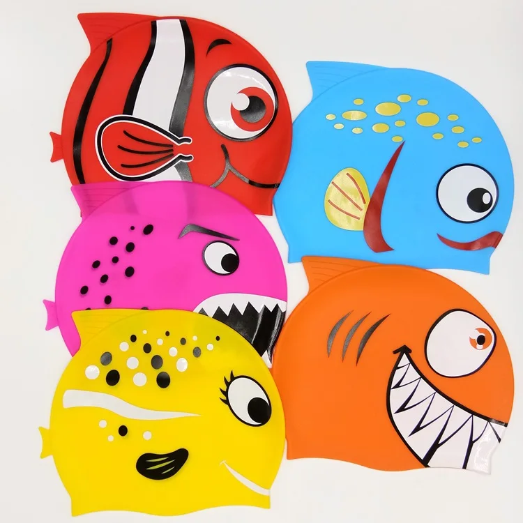 
Multi Styles Fish Shape Kids Size Silicone Swim Caps 