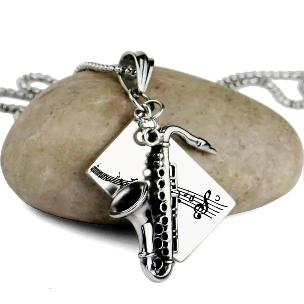 Fashion musical instrument pendant necklace stainless steel saxophone pendant necklace titanium steel jewelry