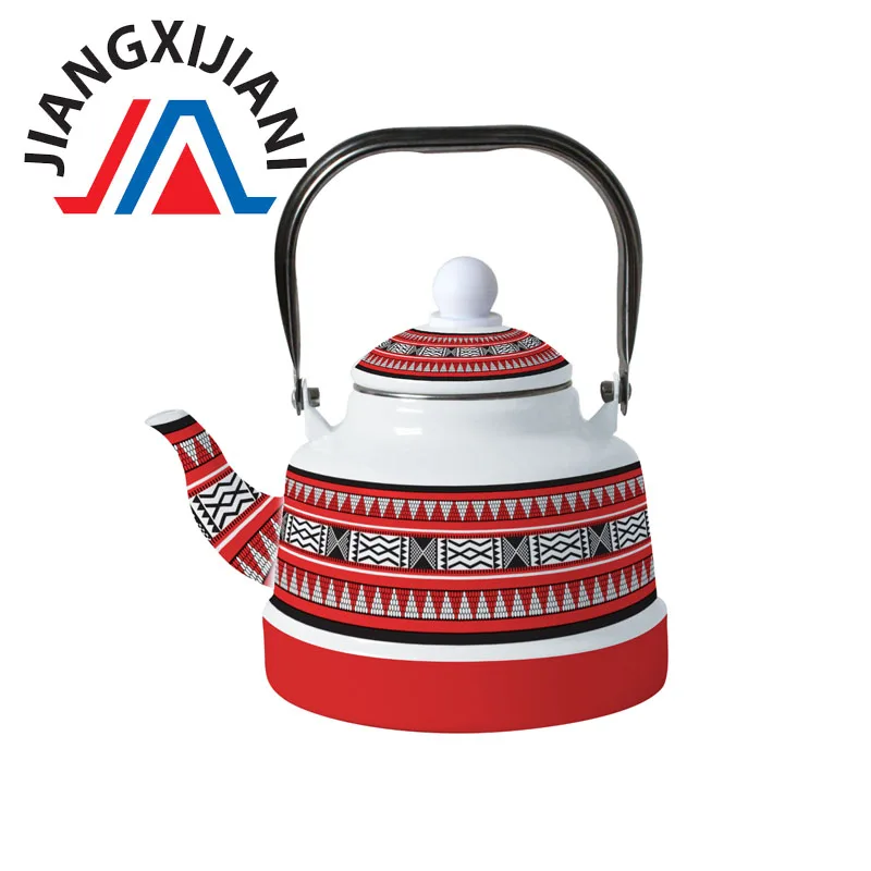 New Decal Red Good quality enamel Kettle enamel nice decal teapot with stainless steel handle