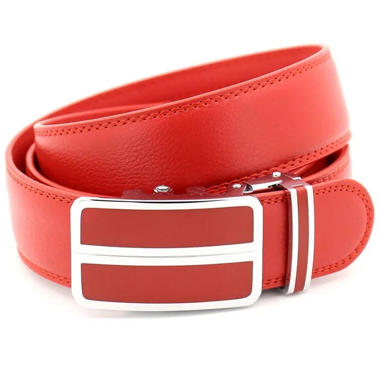 Wholesale Red Black Yellow Blue Really Cowhide Leather Men Automatic Leather Belt