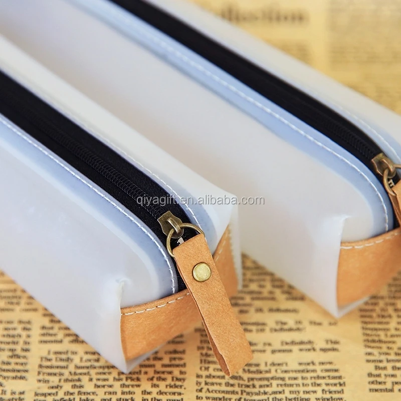 OEM plastic half-transparent custom printed pencil case with zipper