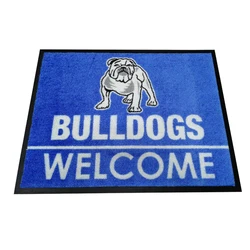 Commercial outdoor rubber backed carpet with company logo