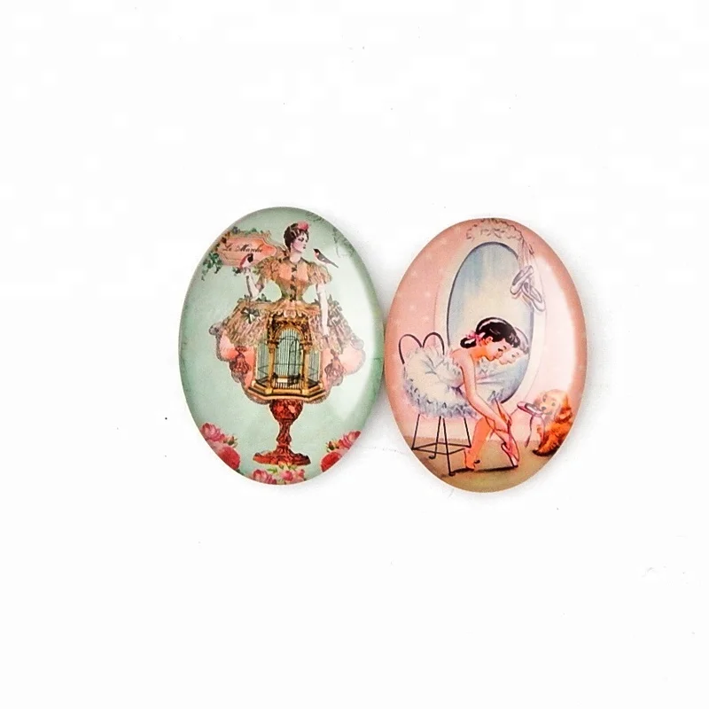 30*40mm Custom Whiteboard Oval Beauty Girls Eiffel Tower Pattern Crystal Glass Souvenir Fridge Magnet For Souvenir