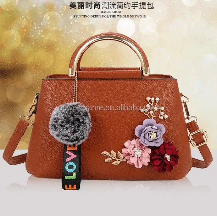 
Good quality Cheap Latest Model Trendy European Style Women Handbag Artificial Flower Decoration Lady Leather Hand Bag Free ship 