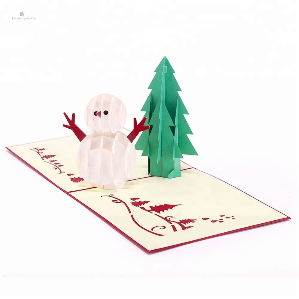 
Christmas tree and snowman pop up card 3D laser cut handmade postcards custom Christmas greeting cards gifts souvenirs 