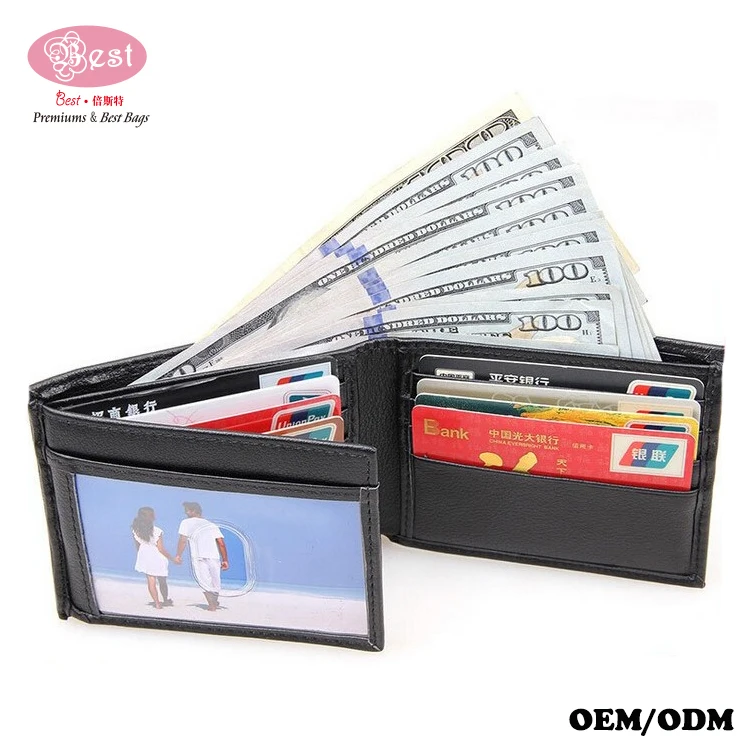 Full Grain Leather RFID Anti-theft Alarm Greenback Currency Wallet with C/C Slots and ID Windows