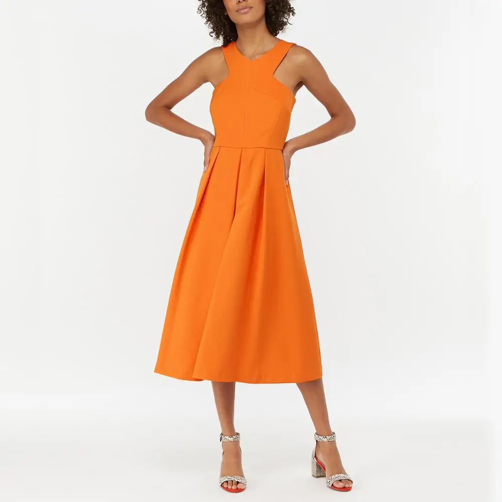 2019 New Casual O-Neck or Color Vintage orange  short Sleeve Dresses Women Dress