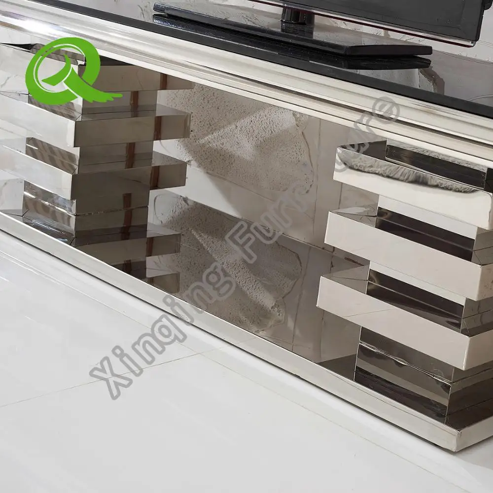 
modern cheap hot sale stainless steel glass top TV unit TV bench 