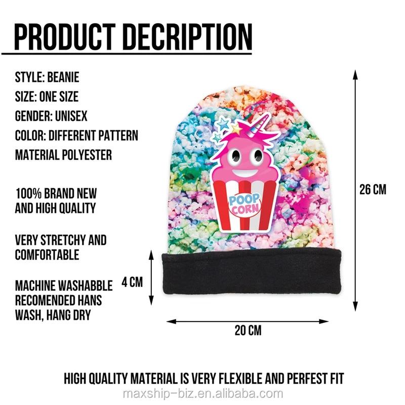 Colorful Poop Corn Printing Knitted Beanie