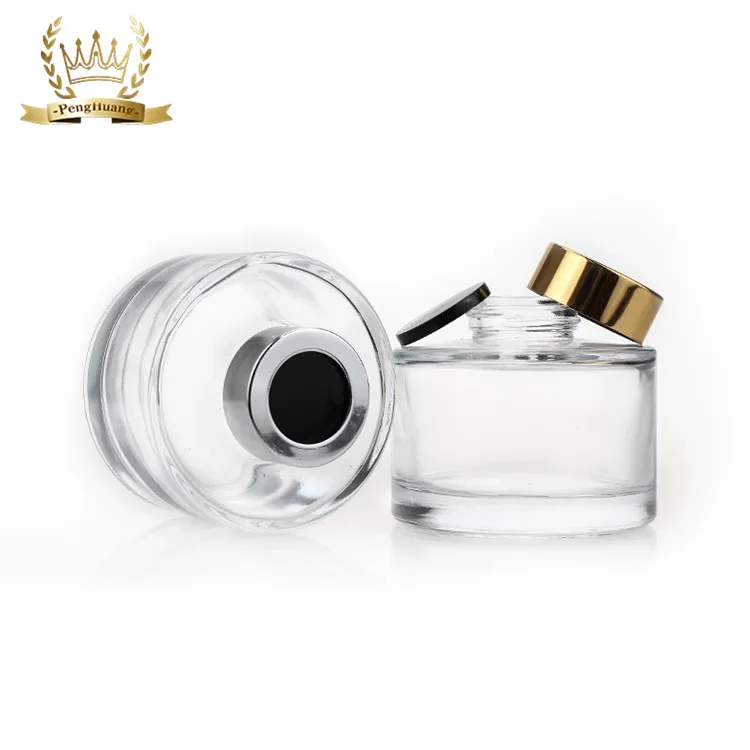 Decorative 200ml Aromatherapy Bottle Reed Diffuser Car Room Diffuser Glass Bottle with Cap Round Shaped Clear Glass Screw Cap