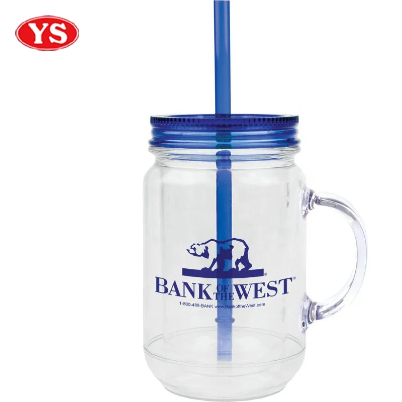 Персонализированные 20oz. Пластиковая двойная настенная банка с ручкой и соломой