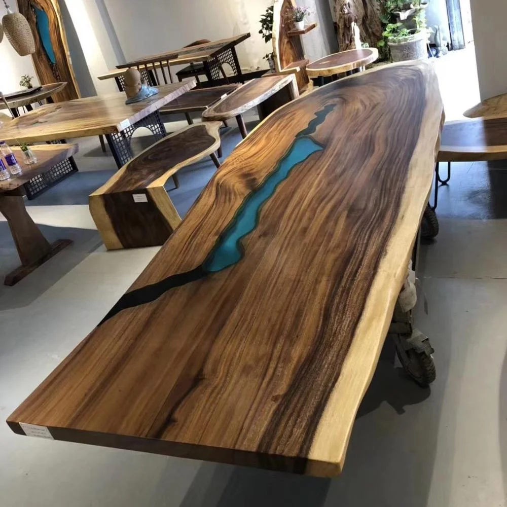 Green Epoxy Resin Walnut Slab Table In Stock River Epoxy Resin Dining Table