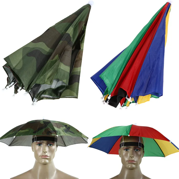 Cheap folding Custom logo printed Advertising Head hat shape umbrella
