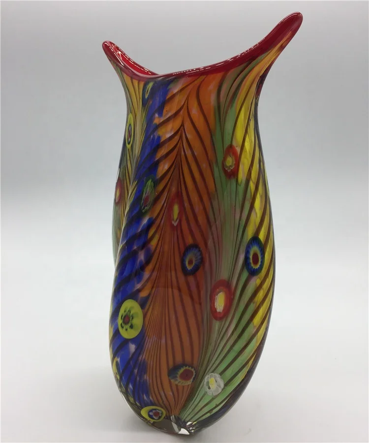 Exquisite Hand Blown Glass Murano Art Style Vase Multicolor
