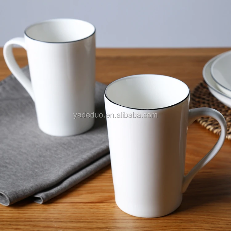 Porcelain 12oz coffee mugs with handle ceramic black line tea cups adding your design for hotel