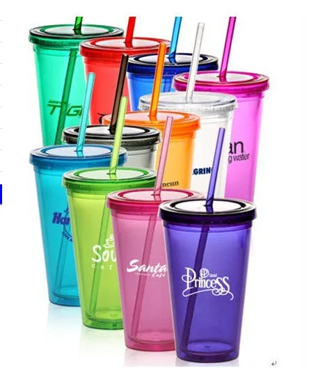 Двойная настенная чашка с крышкой и соломинкой без БФА