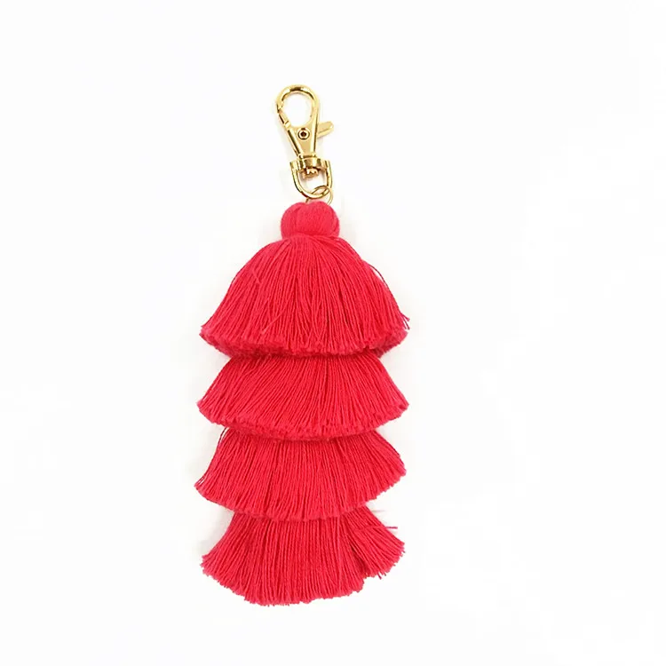 12cm Red pompom tassel in cotton for handbag & Colorful pompom tassel keycchain for tote bag