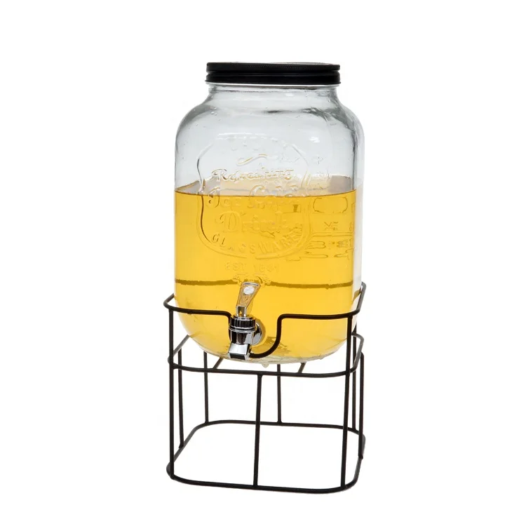 
glass double beverage dispenser on stand with lead free spigot 
