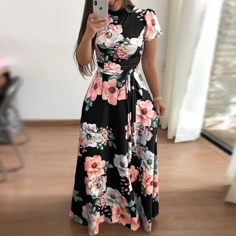 
Modern stylish woman clothing ladies floral print long maxi dress 