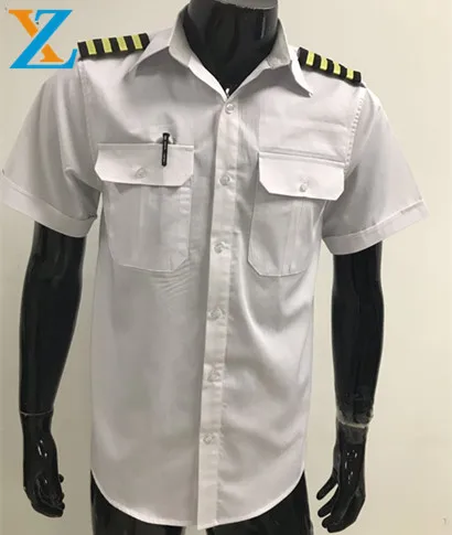 
Customized epaulet pilot short sleeve 100% cotton fabric shirts with plain color 