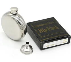 Плоская фляжка 5 унций из нержавеющей стали с воронкой, Круглый портативный контейнер для ликера, виски, винная бутылка