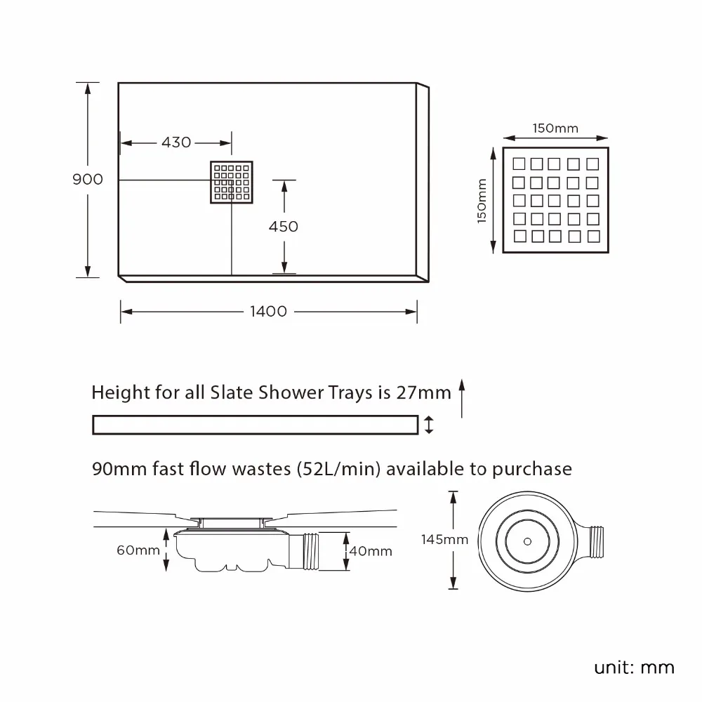 
Portable Natural stone shower tray 
