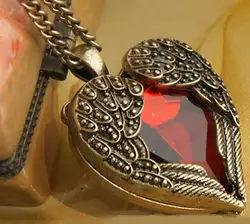 Fashion Jewelry Manufacturers Red Diamond Wings Heart Locket Necklace Love Pendant