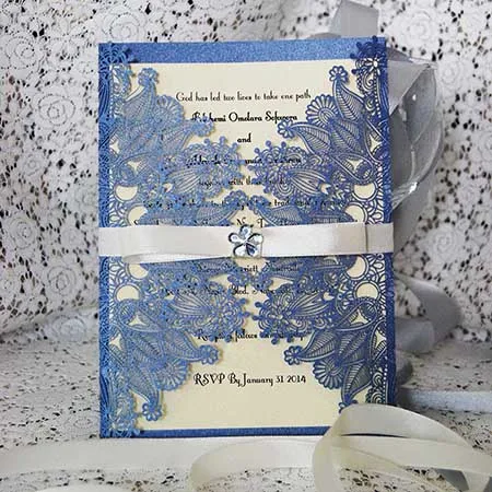 Vintage Wedding Invitations Cards with Laser Cut lace Flower for Bridal Shower,Engagement,Anniversary or other Event Ideas