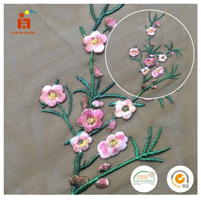 Hot sale fancy design dubai beautiful flower net embroidery fabric