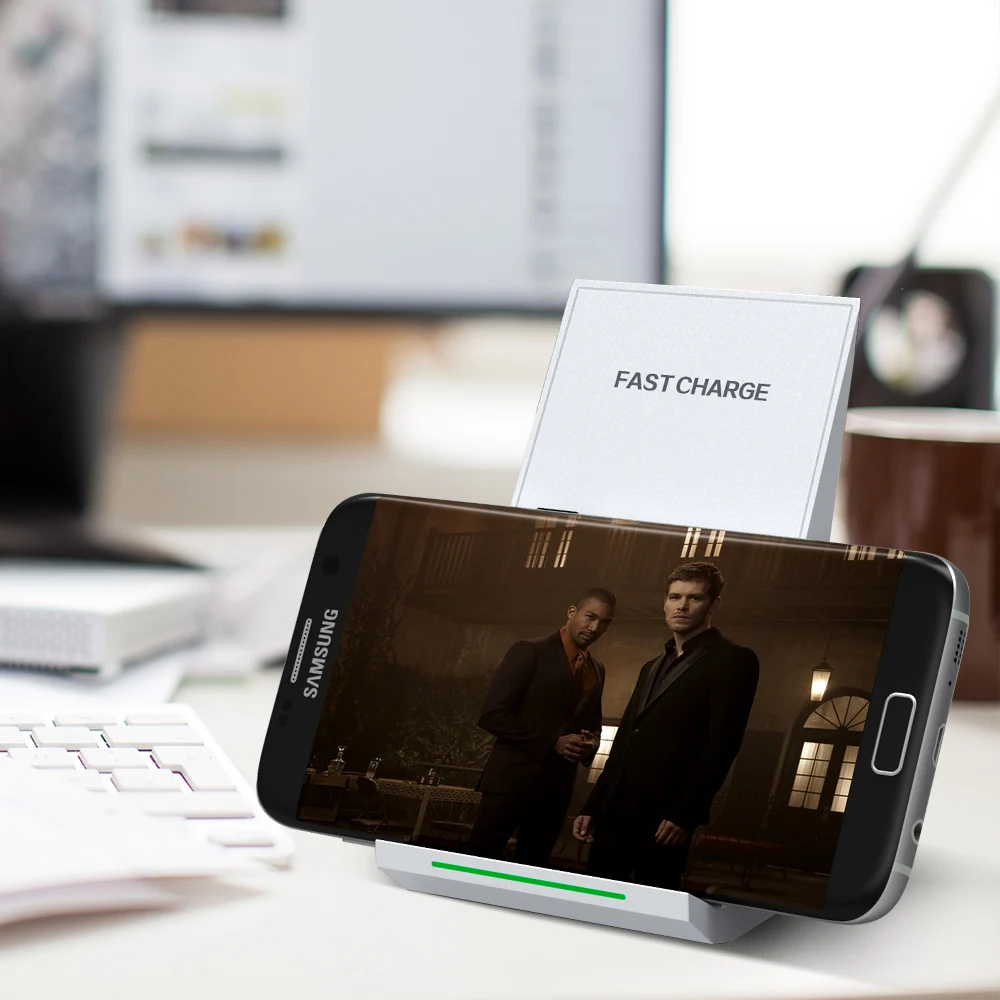 Двухкатушечный парусник Быстрая зарядка 10 Вт Qi Беспроводное зарядное устройство подставка для мобильного телефона