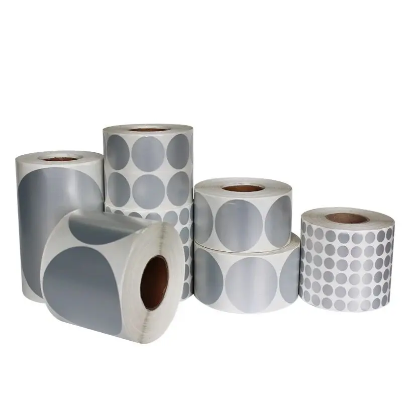 Sliver PET Round Sticker Roll, Width 40 ~100mm,  Matt Coated Polyester film bar code Circle Seal Stickers