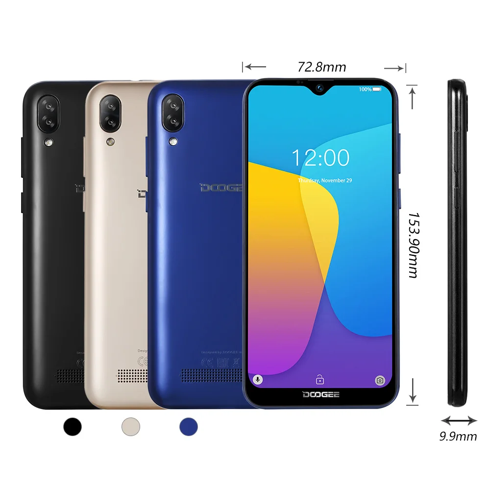 Оптовая продажа DOOGEE Y8c в виде капли воды, экран смартфон Android 8,1 6,1 дюймов MTK6580 1 гб оперативной памяти, 16 гб встроенной памяти, 3400 ма/ч, две сим-карты 8MP + 5MP WCDMA