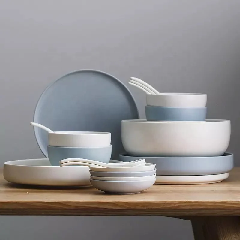 European style concise matt solid color restaurant used stoneware dinnerware