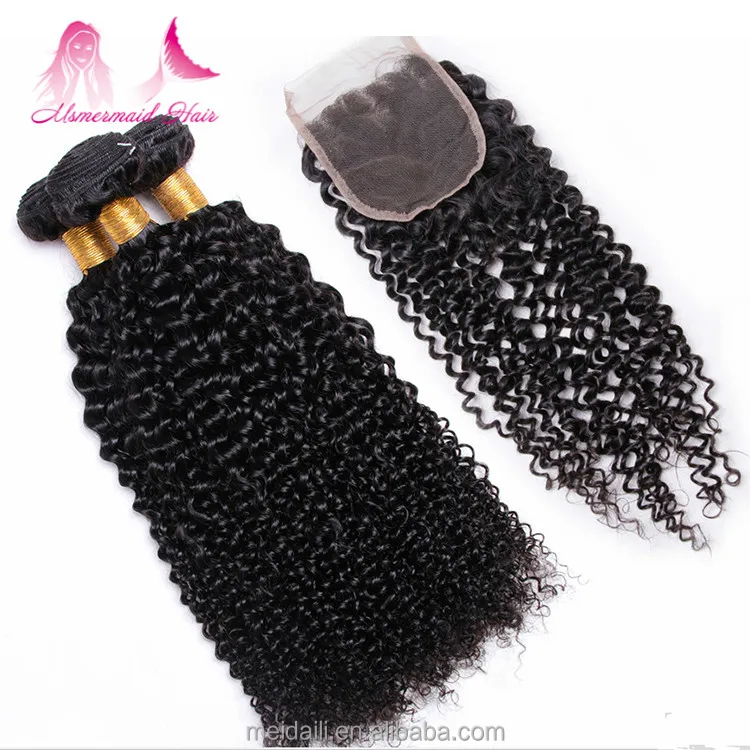 
Hot sale high quality virgin malaysian hair weave natural raw kinky curly hair 3 bundles with 4*4 lace closure 