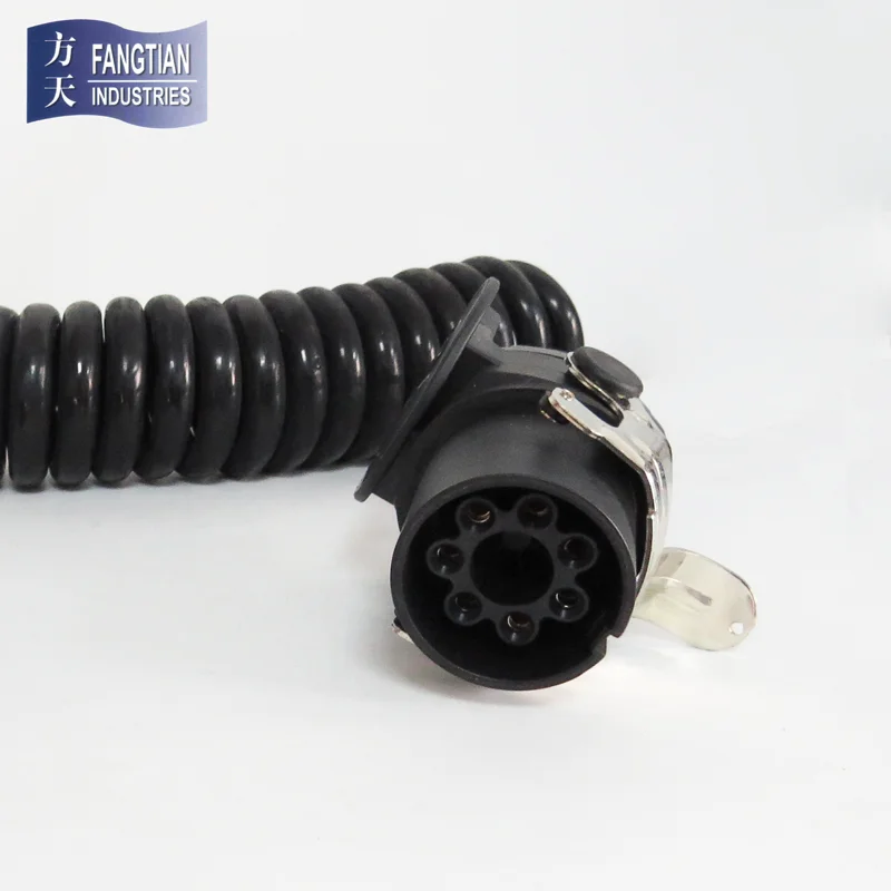 7 core TPU spiral cable trailer 7 pole ebs 5 pin abs trailer cable with trailer plug