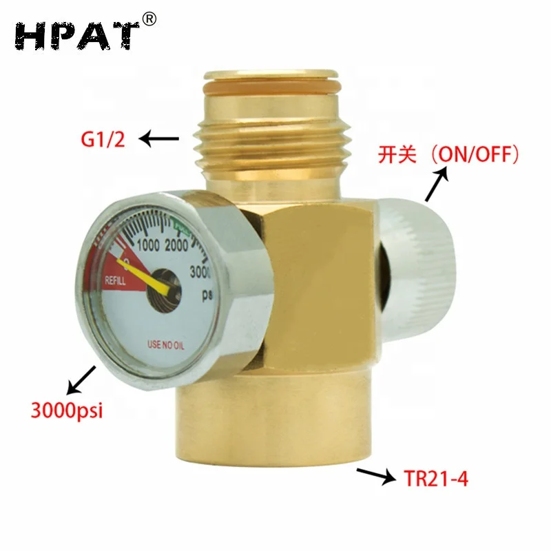 Amazon Hot sale Brass Paintball Inner Thread Soda Water Tank On/Off Valve With 3000 Psi Gauge cartridges