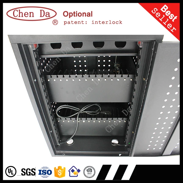 black roller metal tablet charging cabinet with lock, 32 bay