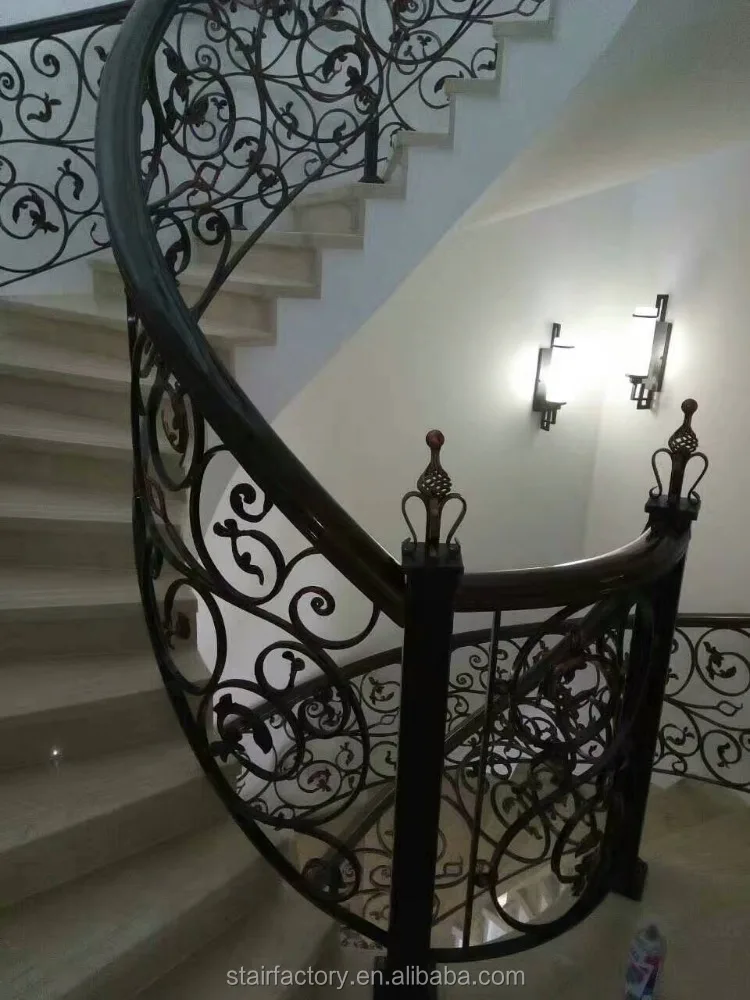 Indoor curved arc staircase Indoor curved marble treads staircase Indoor bending arc iron railings staircase TS-364
