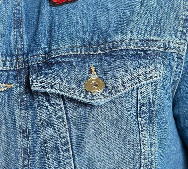 Royal wolf denim garment factory light blue borg collar snake rose embroidered denim men jacket jeans