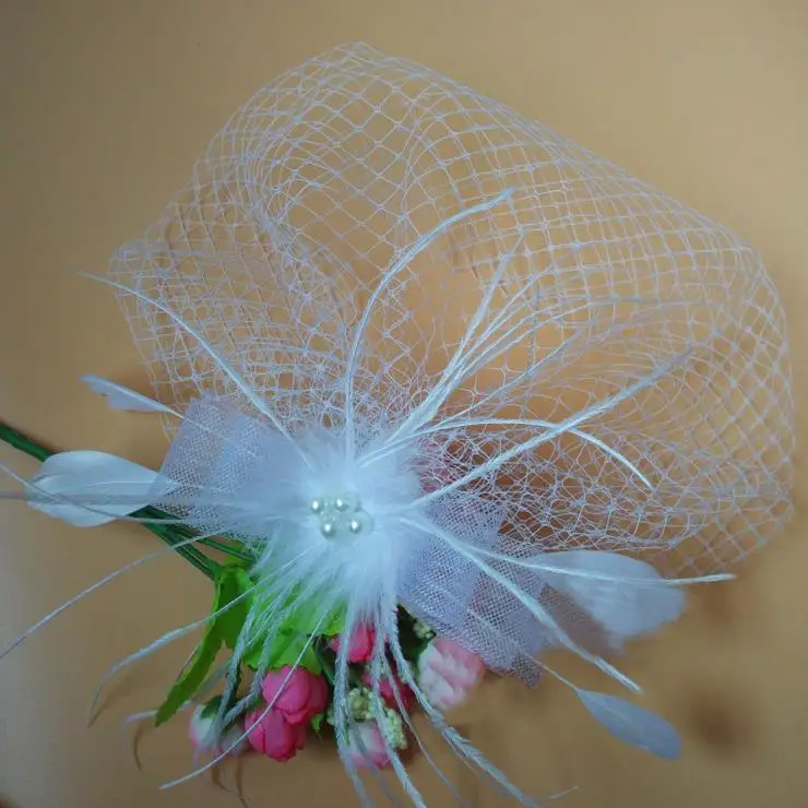 Factory direct small hat European and American bride head mesh hair accessories feather cover hair clips bow bride veil