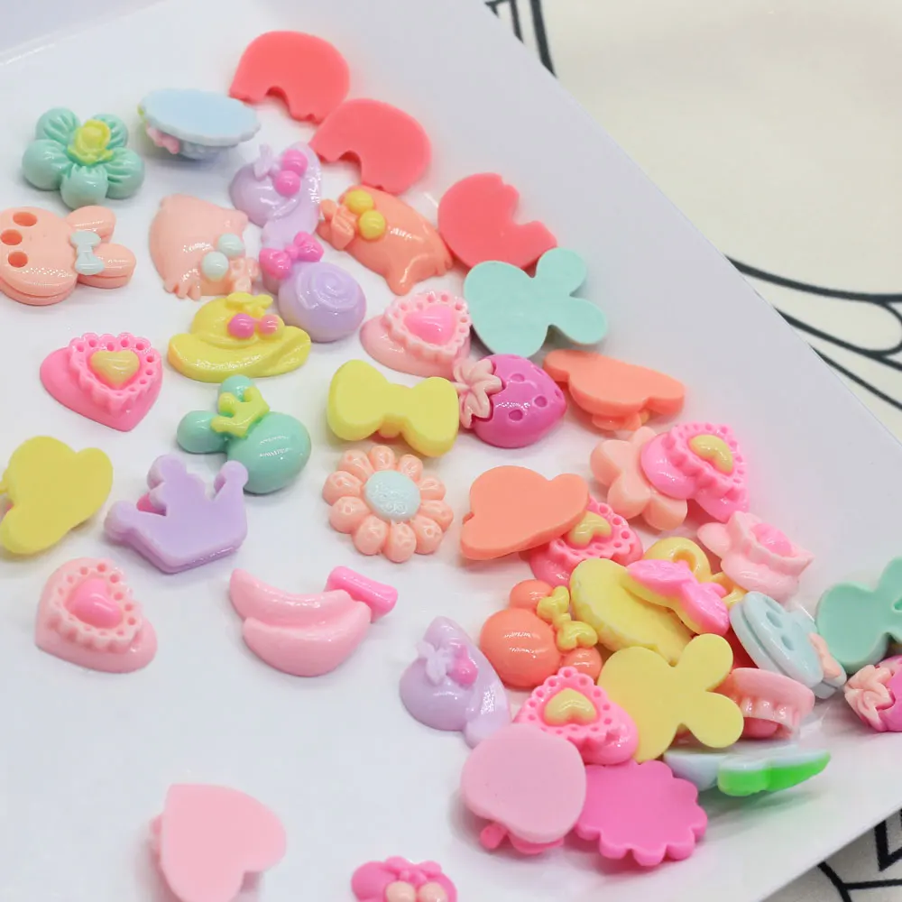 
Assorted Kawaii Pastel Slime Charms Resin Flatback Flat Back Cabochons Flowers Fruits Heart Animal Cabochons 