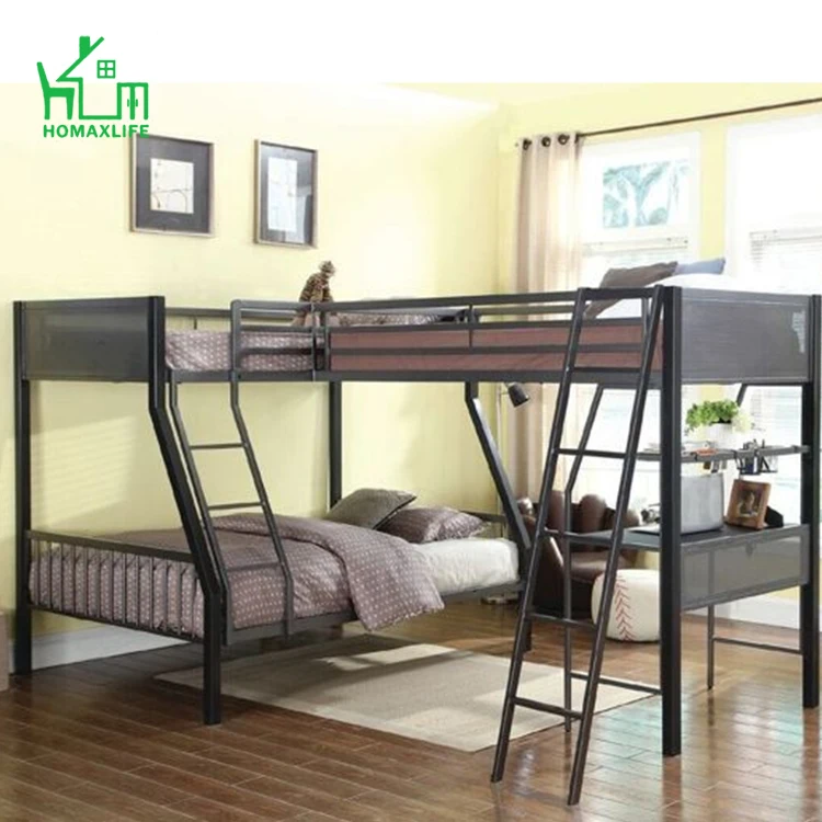 China supplier high quality metal twin full L-shaped study loft bunk bed for 3 or more