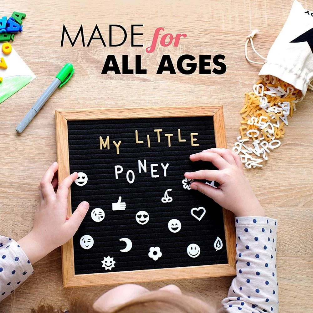 
Amazon Hot Sale wooden craft product gift Felt Letter Board 10x10 Inches With 340 PCS Changeable Letters And Lovely Symbols 