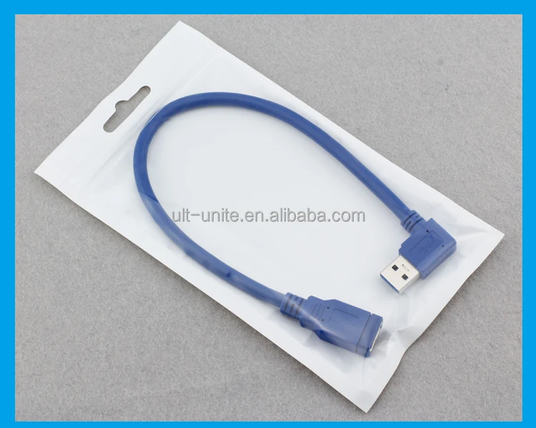USB3.0 Male to 90-degree Female Cable Blue OD=6.0mm L=0.3m