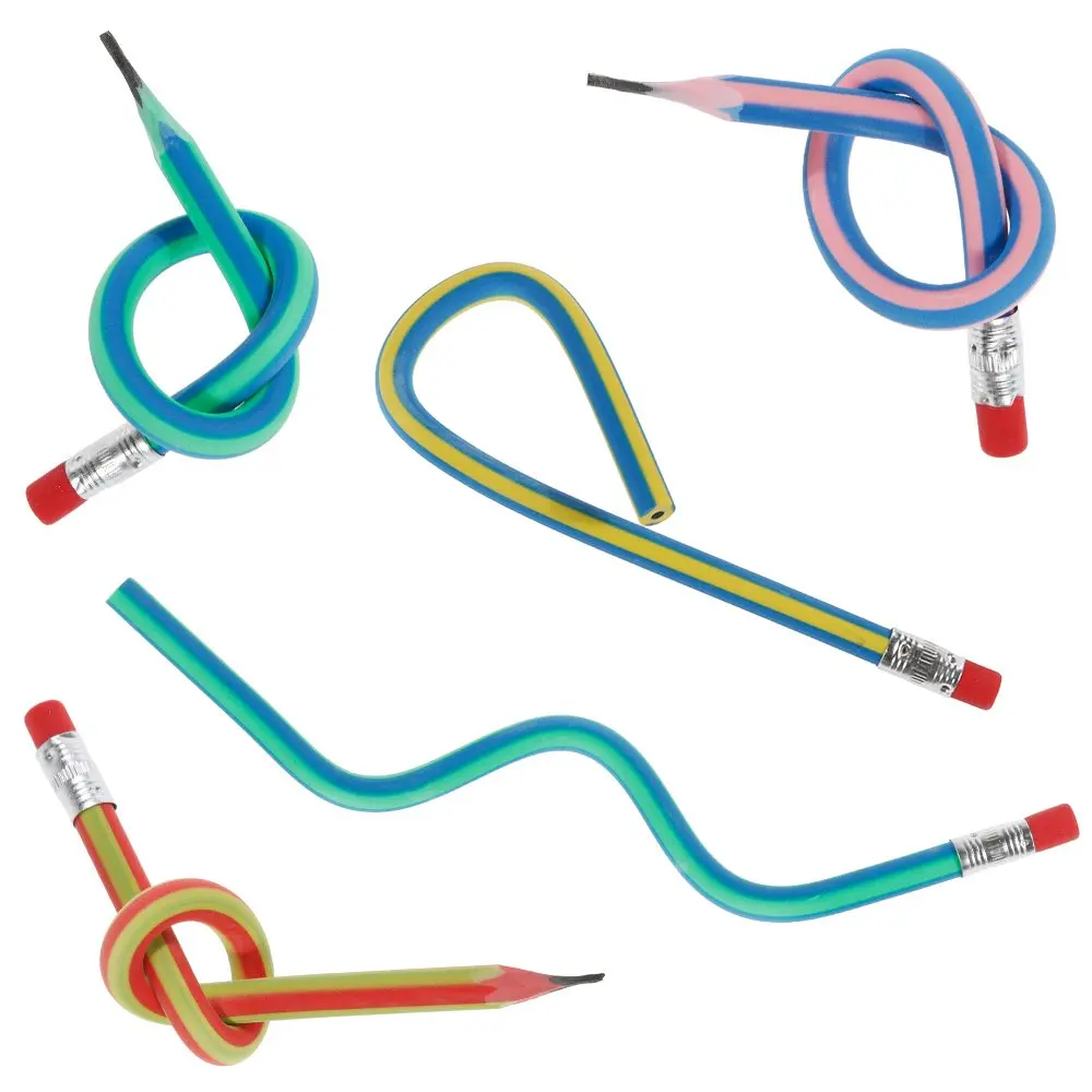 Multi Colored Striped Magic Pencil With Eraser,12 Inches long Soft Bendy Flexible For Kids-Great Fun Gift For Students