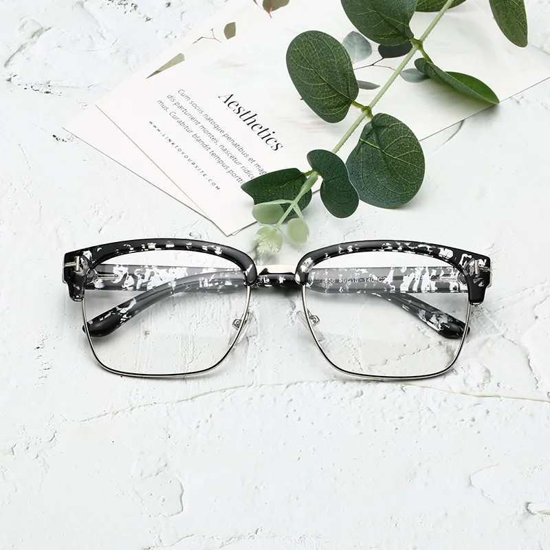 Semi Frame Square Horn Rimmed Eyeglasses Eyewear Frames For Women Men