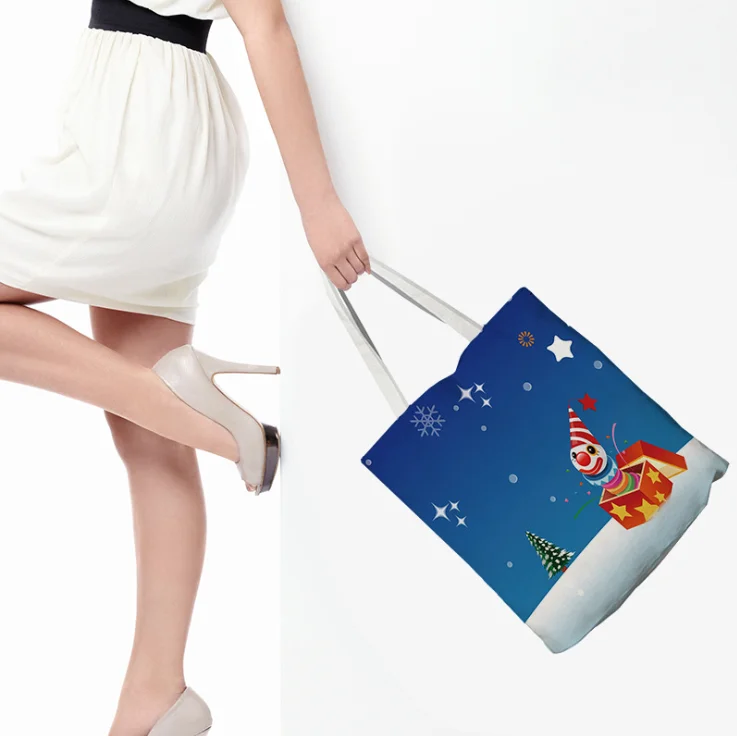 Wholesale custom printing christmas gift festival souvenir cotton canvas fabric shopping tote gift bag for kids ladies