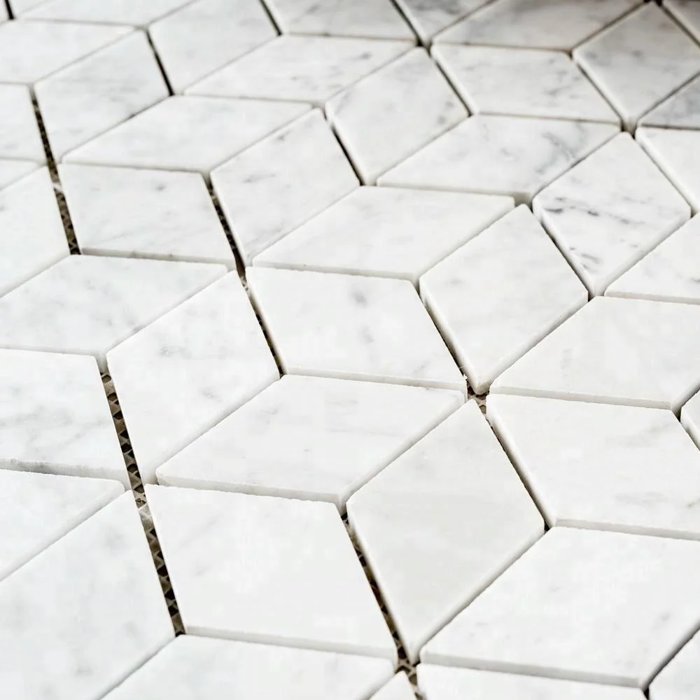 Decorstone24 Carrera White Marble Mosaic Rhombus Decor Tile For Backsplash