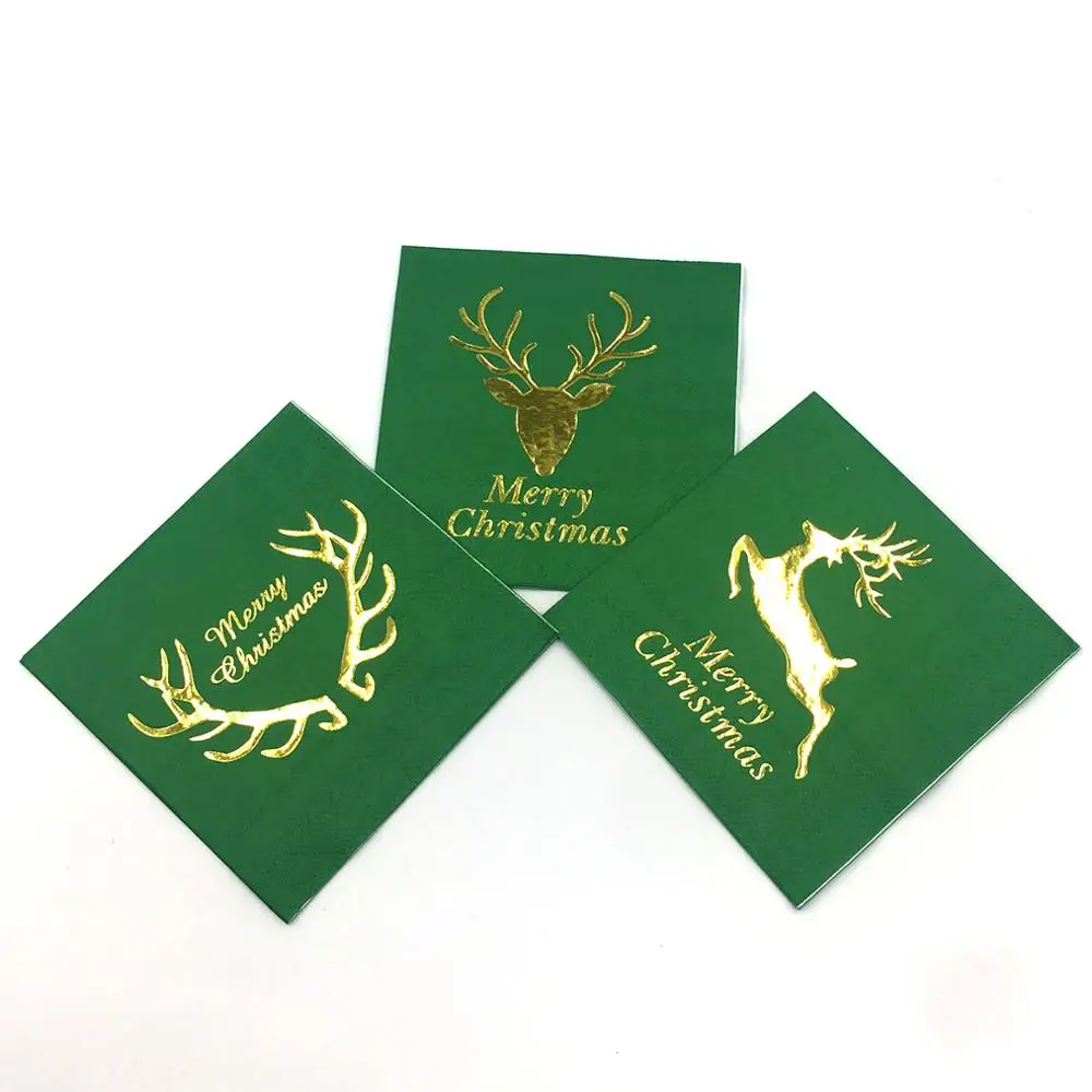 Santian Custom Designed Gold Foil Tissue Paper High Quality Folded Cocktail Napkins and Serviettes Printed and Colored